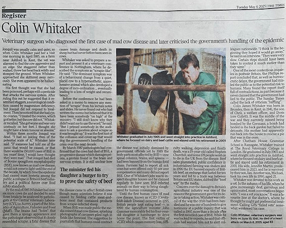 IMG_3133 Colin Whitaker's Obituary in The Times newspaper 6 May 2025