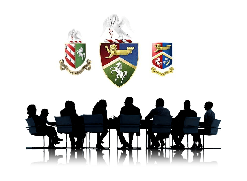 Silhouettes of Business People Meeting with Business Symbols